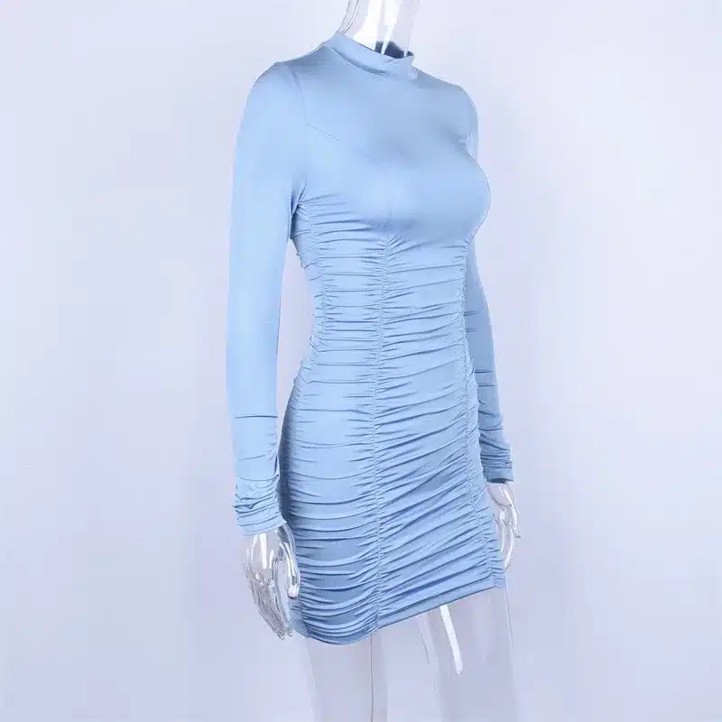 BOOFEENAA Sexy Ruched Long Sleeve High Neck Mini Dress Fall 2019 Bodycon Bandage Dresses High Fashion Women Clothing C70-AC44 29