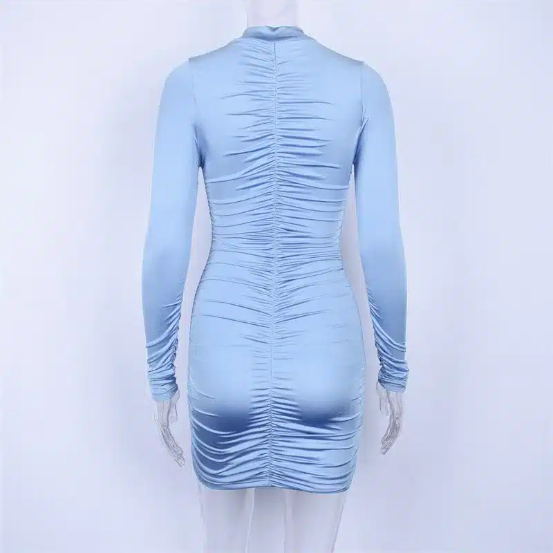 BOOFEENAA Sexy Ruched Long Sleeve High Neck Mini Dress Fall 2019 Bodycon Bandage Dresses High Fashion Women Clothing C70-AC44 30