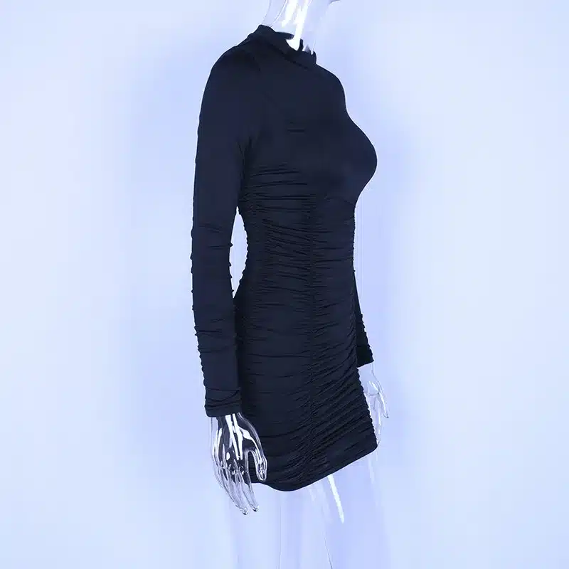 BOOFEENAA Sexy Ruched Long Sleeve High Neck Mini Dress Fall 2019 Bodycon Bandage Dresses High Fashion Women Clothing C70-AC44 32