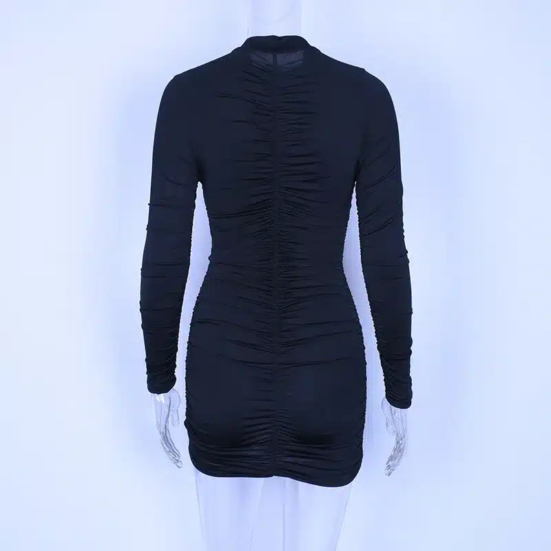 BOOFEENAA Sexy Ruched Long Sleeve High Neck Mini Dress Fall 2019 Bodycon Bandage Dresses High Fashion Women Clothing C70-AC44 33