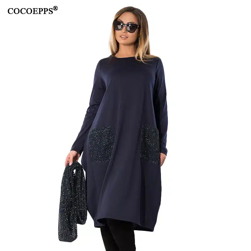 COCOEPPS 5XL 6XL Winter Loose women Dress big sizes Casual Long Sleeve Dress new 2019 Plus Size Women Clothing blue Vestidos 16