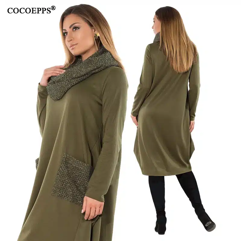 COCOEPPS 5XL 6XL Winter Loose women Dress big sizes Casual Long Sleeve Dress new 2019 Plus Size Women Clothing blue Vestidos 22