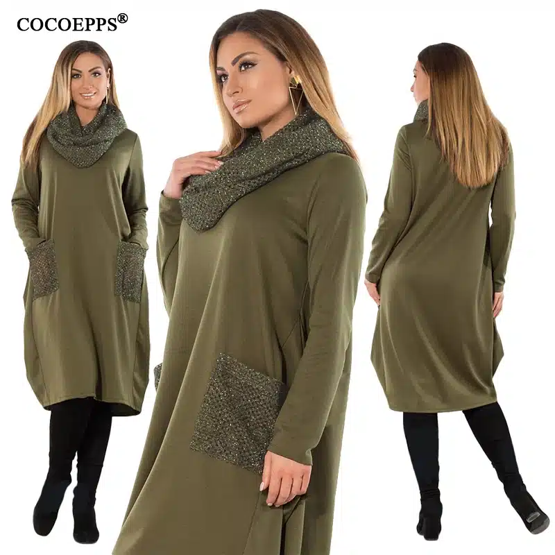 COCOEPPS 5XL 6XL Winter Loose women Dress big sizes Casual Long Sleeve Dress new 2019 Plus Size Women Clothing blue Vestidos 23