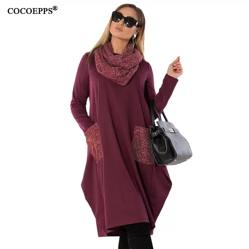 COCOEPPS 5XL 6XL Winter Loose women Dress big sizes Casual Long Sleeve Dress new 2019 Plus Size Women Clothing blue Vestidos 24