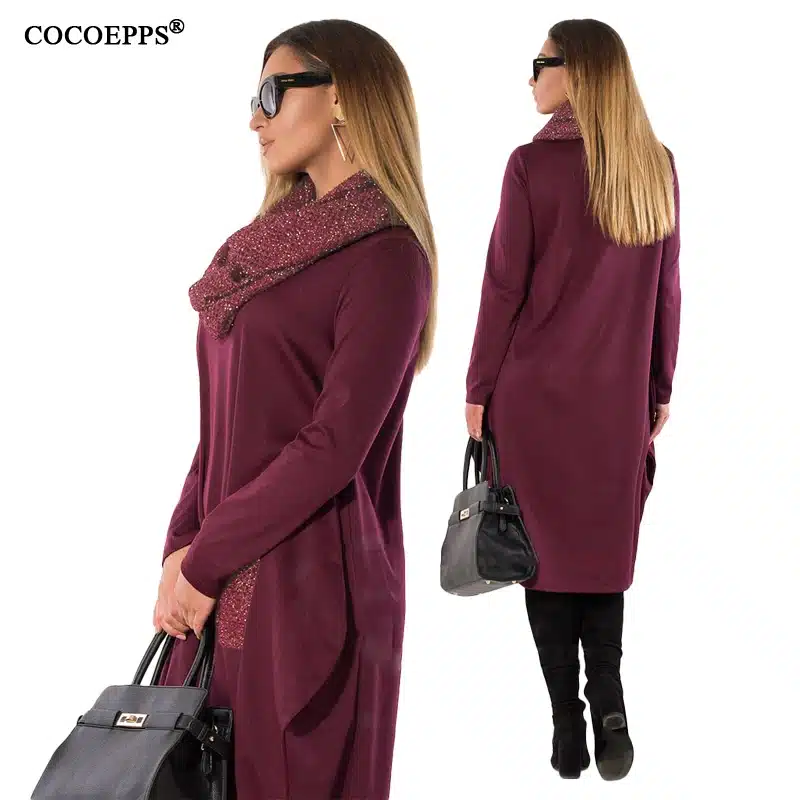 COCOEPPS 5XL 6XL Winter Loose women Dress big sizes Casual Long Sleeve Dress new 2019 Plus Size Women Clothing blue Vestidos 26