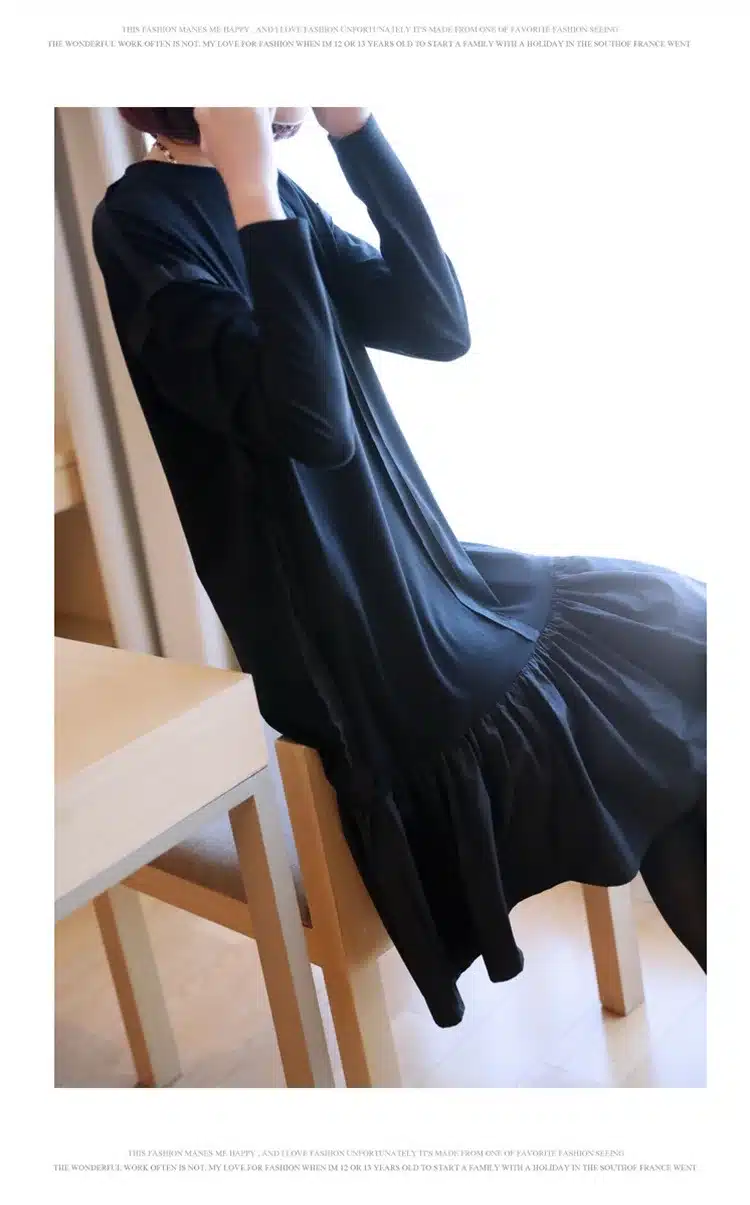 LANMREM 2019 New Fashion Spring Ruffle Patchwork Hemlin Female's Dress Long Sleeve Loose O-neck Loose Casual Cloth Vestido YF790 9