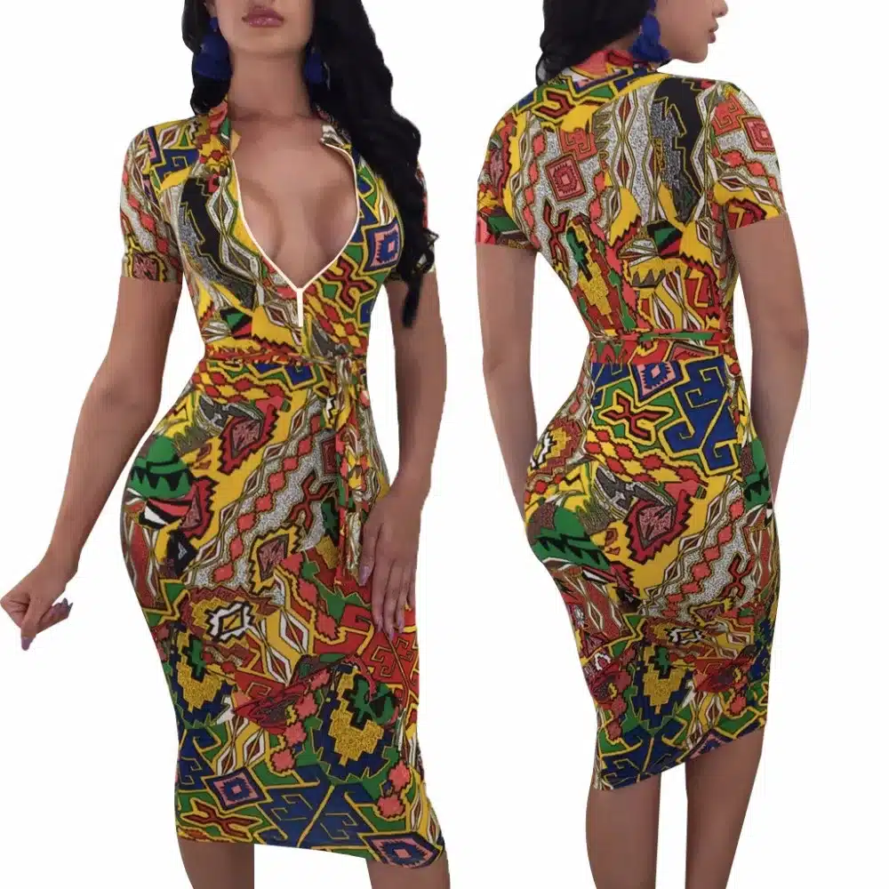 Fashion 2019 Summer dress Zippers Sexy Women Clothes Print dresses Pencil plus size 10
