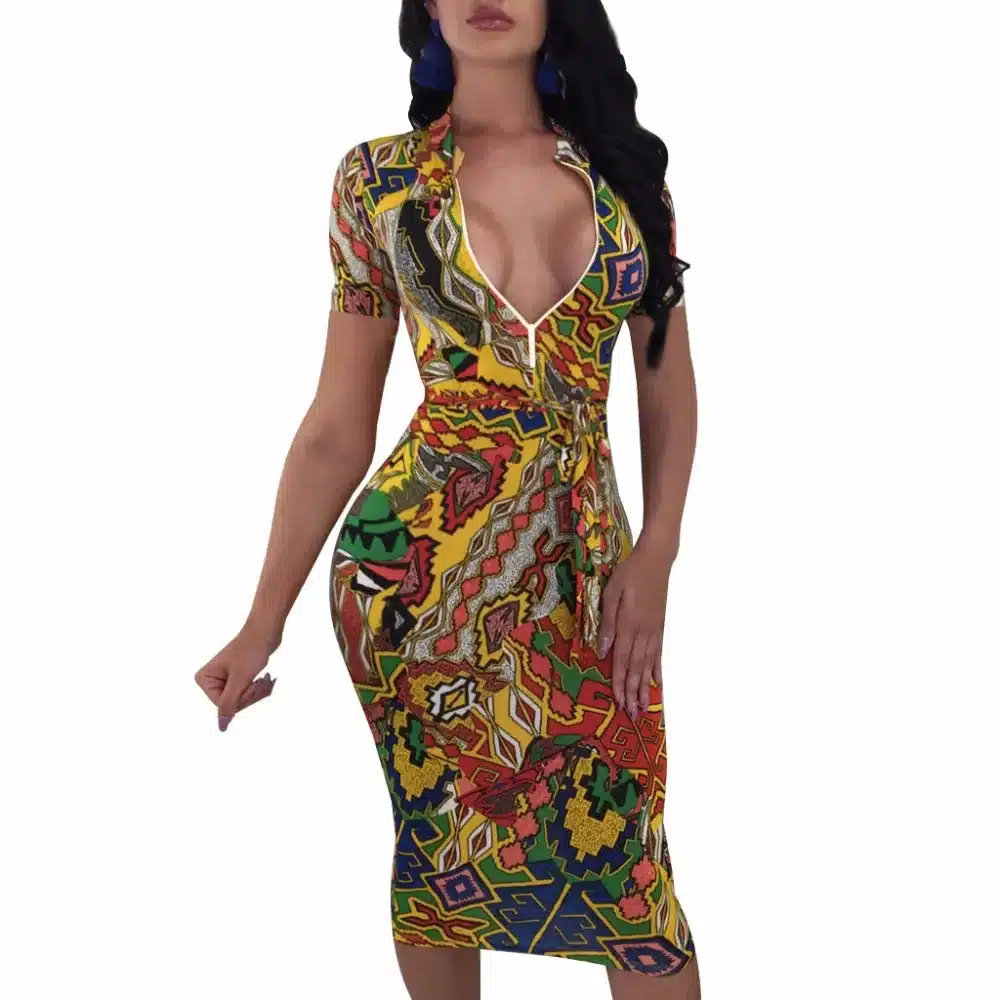 Fashion 2019 Summer dress Zippers Sexy Women Clothes Print dresses Pencil plus size 11