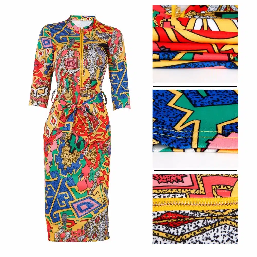 Fashion 2019 Summer dress Zippers Sexy Women Clothes Print dresses Pencil plus size 15