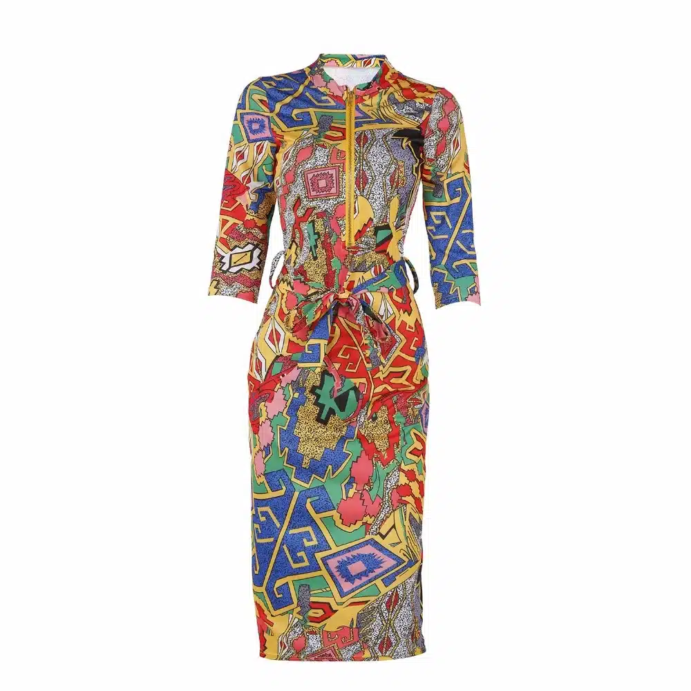 Fashion 2019 Summer dress Zippers Sexy Women Clothes Print dresses Pencil plus size 16