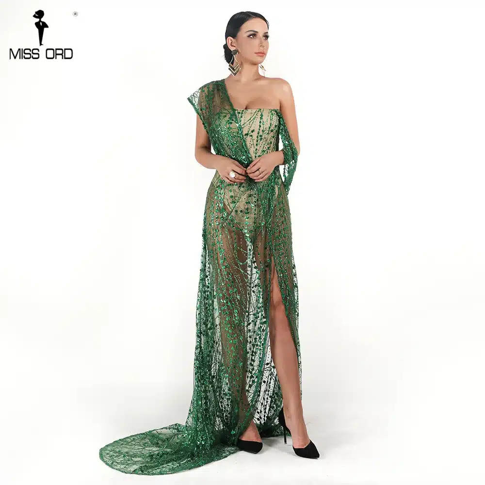 Missord 2019 Sexy Off Shoulder Irregular Neck Backless Dress Elegant See Through High Split Gliter Dress FT18674 20