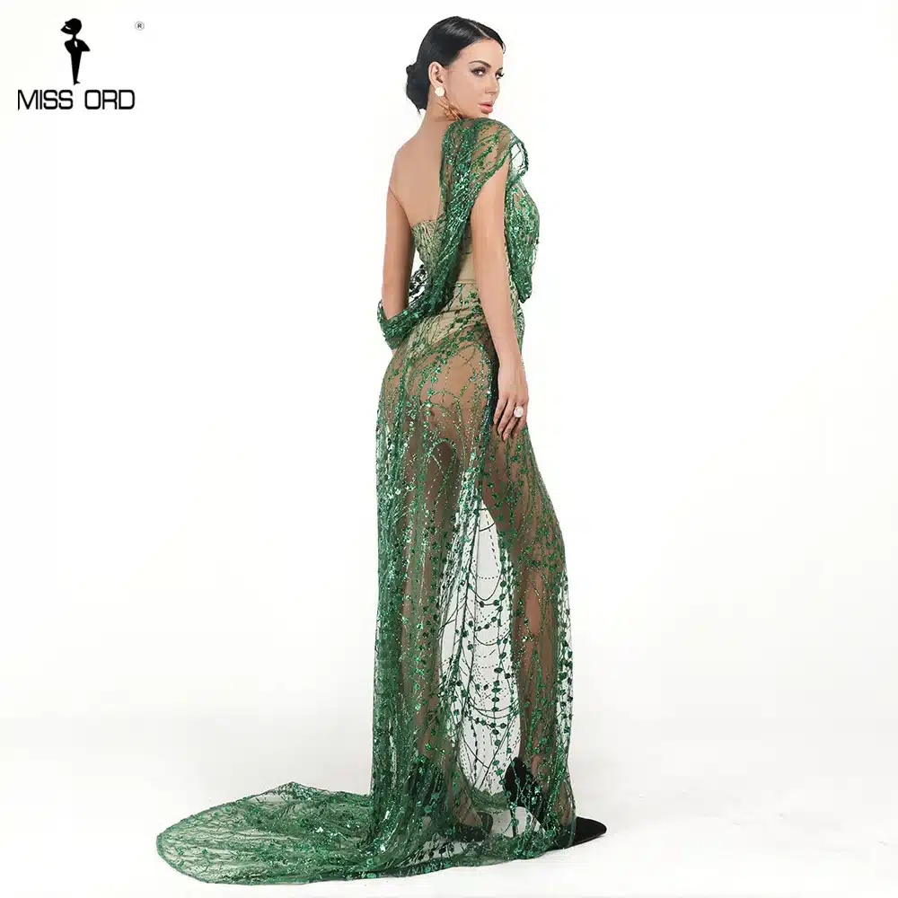 Missord 2019 Sexy Off Shoulder Irregular Neck Backless Dress Elegant See Through High Split Gliter Dress FT18674 22