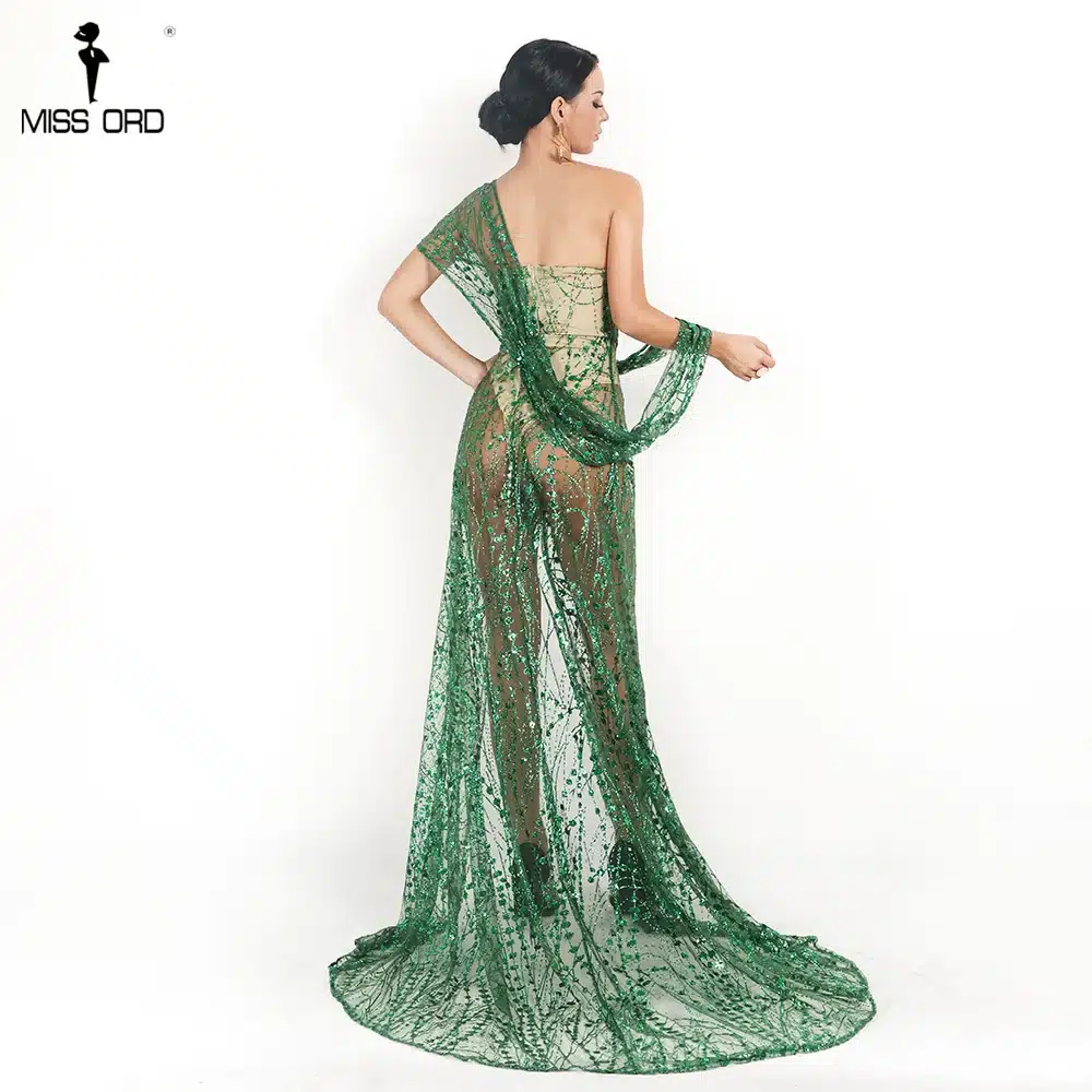 Missord 2019 Sexy Off Shoulder Irregular Neck Backless Dress Elegant See Through High Split Gliter Dress FT18674 23