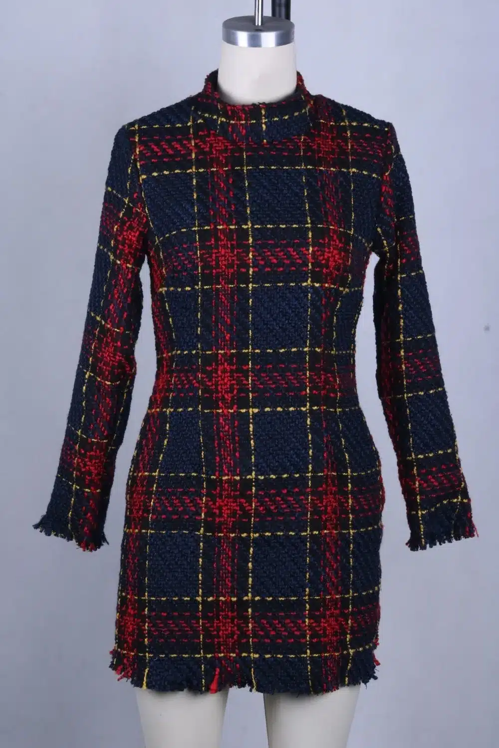 2019 Spring Plaid Print Tassels Mini Dress Women Elegant Vintage Dress Long Sleeve Sheath Casual Dress Female Bodycon Dress 10