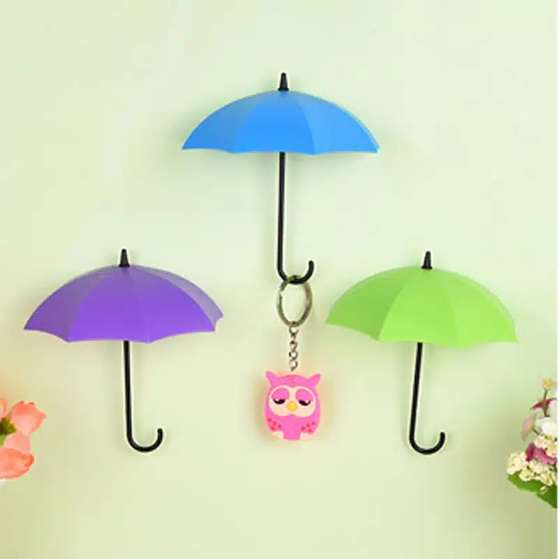 3Pcs/Lot Colorful Umbrella Shaped Wall Hooks Creative Hanger Wall Decorative Holder Wall Hook For Kitchen Bathroom Accessories 14