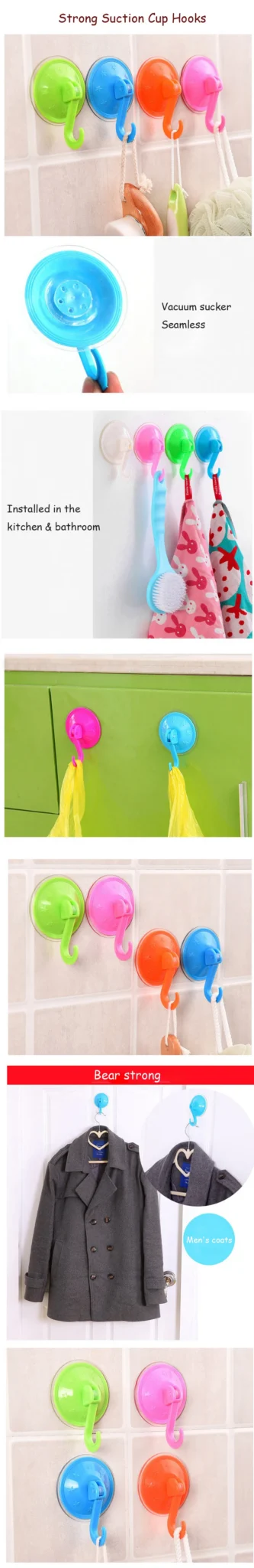 5 PCS/Lot Colorful Suction Cup Hooks Strong Wall Sucker Vacuum Traceless Hooks Kitchen Bathroom Wall Hook ABS 2