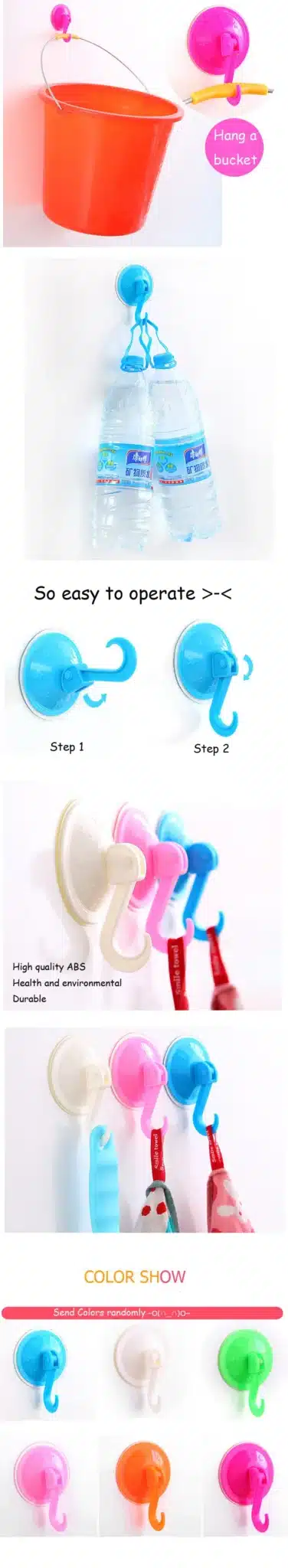 5 PCS/Lot Colorful Suction Cup Hooks Strong Wall Sucker Vacuum Traceless Hooks Kitchen Bathroom Wall Hook ABS 3