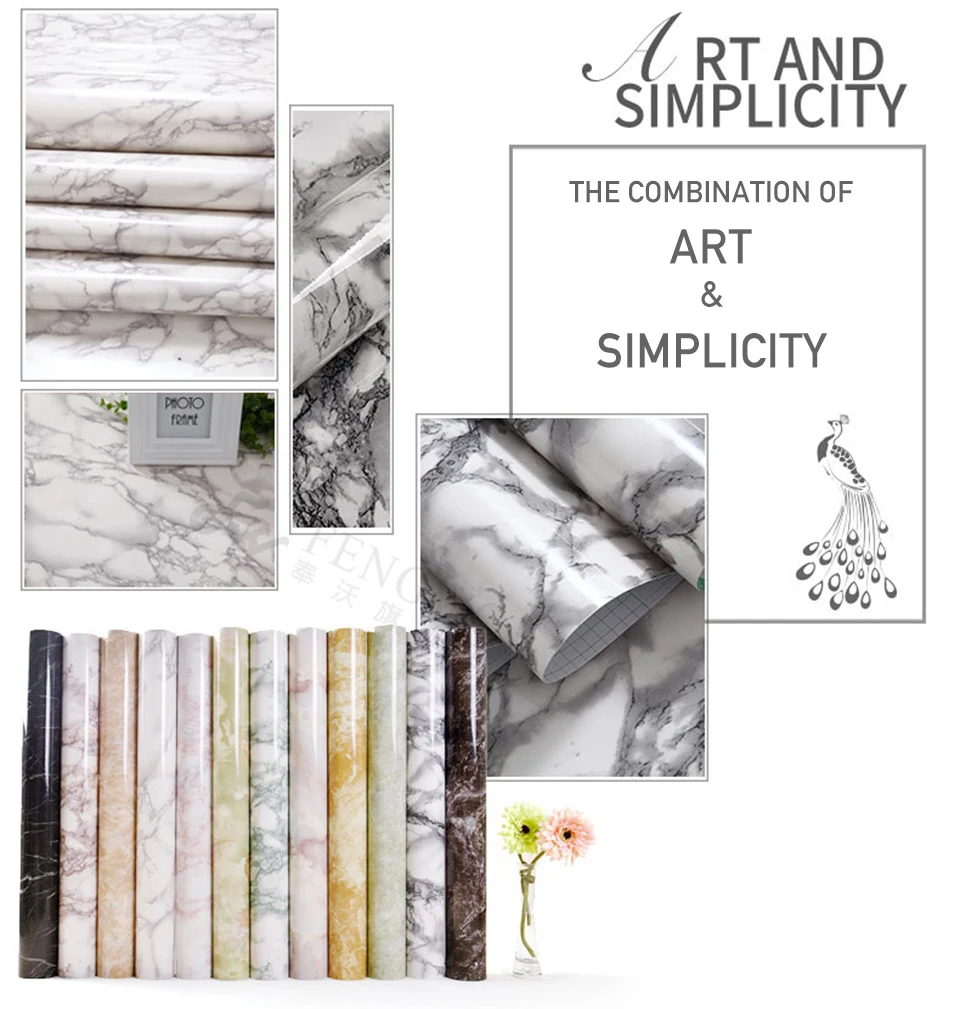 Marble Vinyl Film Self Adhesive Wallpaper for Bathroom Kitchen Cupboard Countertops Contact Paper PVC Waterproof Wall Stickers 3