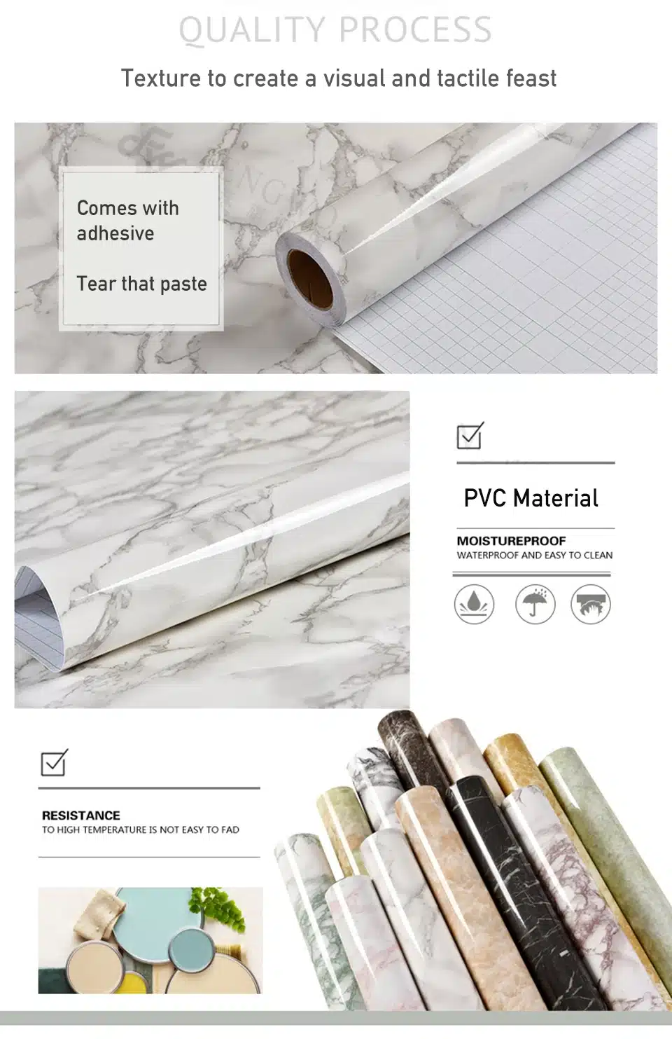 Marble Vinyl Film Self Adhesive Wallpaper for Bathroom Kitchen Cupboard Countertops Contact Paper PVC Waterproof Wall Stickers 4