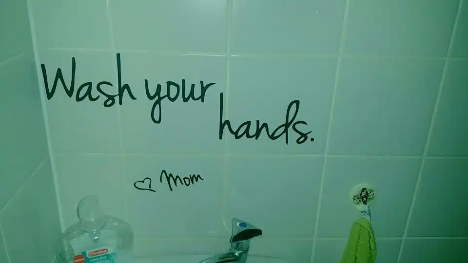 bathroom wall stickers -- Wash Your Hands Love Mom - Waterproof Art Vinyl decal bathroom wall decor ,F2071 8