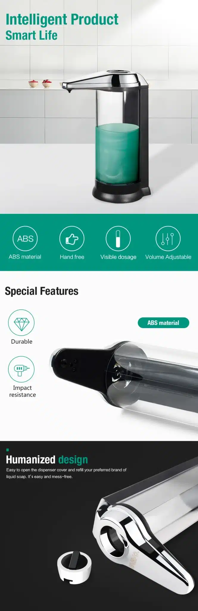 Hand Free 500ml Automatic Soap Dispenser Touchless Sanitizer Dispenser Smart Sensor Liquid Soap Dispenser for Kitchen Bathroom 9