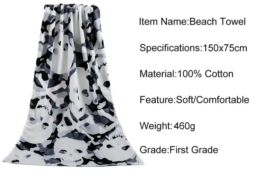 New Soft 100% Cotton Skull Beach Towel Soft Fashion Style Bath Towels Summer Unisex Sandy Swimming Sunbath Blanket Covers 12