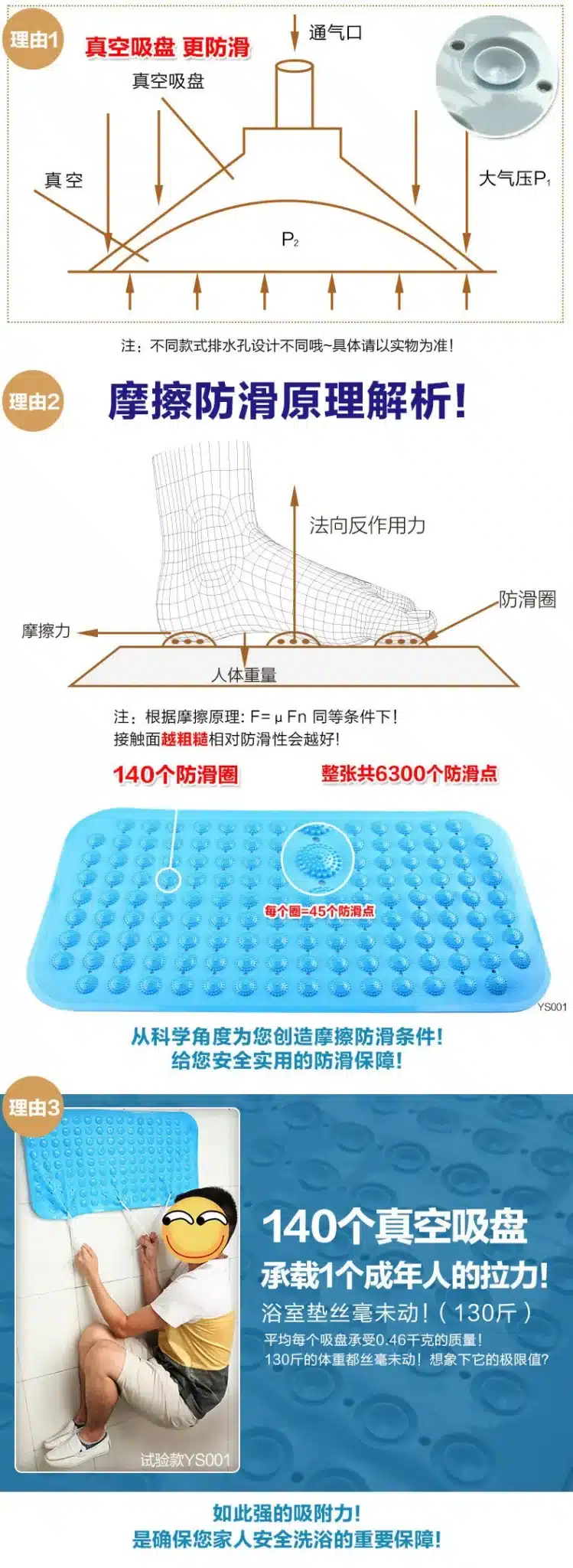 2017 new Non-slip bath mats bathroom shower PVC bath door mat 4