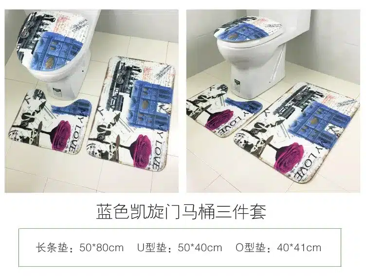 3PCS Eiffel Tower Design Rug Non-slip Bath Mats Flannel Memory Foam Bath Mat Bathroom Rug Toilet Cover Carpet Bathroom Set 16