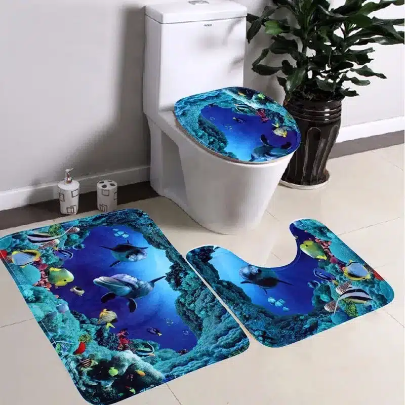 3PCS Eiffel Tower Design Rug Non-slip Bath Mats Flannel Memory Foam Bath Mat Bathroom Rug Toilet Cover Carpet Bathroom Set 20