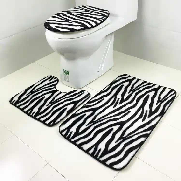 A 3pcs/set Zebra Striped Animal Pattern Leopard Bathroom Set Carpet Absorbent Non-Slip Pedestal Rug Lid Toilet Cover Bath Mat 7