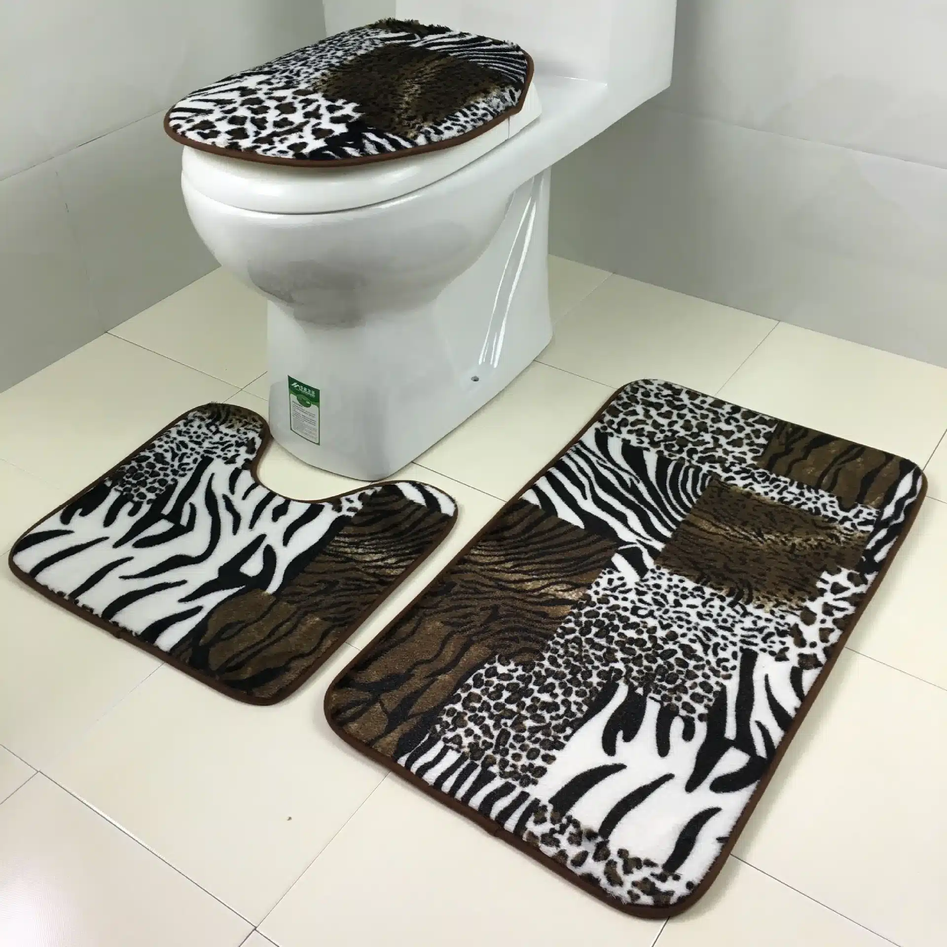 A 3pcs/set Zebra Striped Animal Pattern Leopard Bathroom Set Carpet Absorbent Non-Slip Pedestal Rug Lid Toilet Cover Bath Mat 8