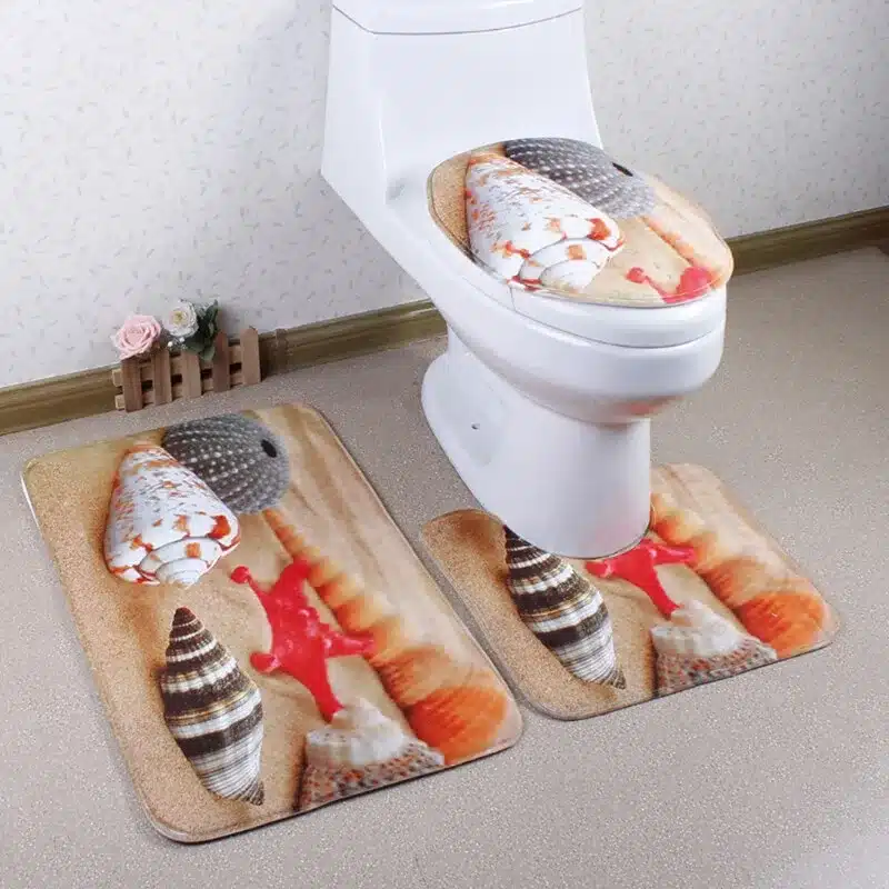 3 pieces/set Beautiful Ocean Scene Style Carpet Toilet Mat for Three Sets of Bath Mat for Bathroom 11