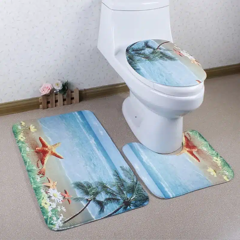 3 pieces/set Beautiful Ocean Scene Style Carpet Toilet Mat for Three Sets of Bath Mat for Bathroom 12