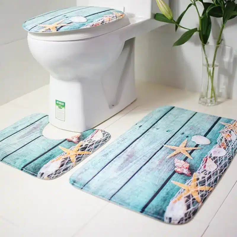 3 pieces/set Beautiful Ocean Scene Style Carpet Toilet Mat for Three Sets of Bath Mat for Bathroom 13