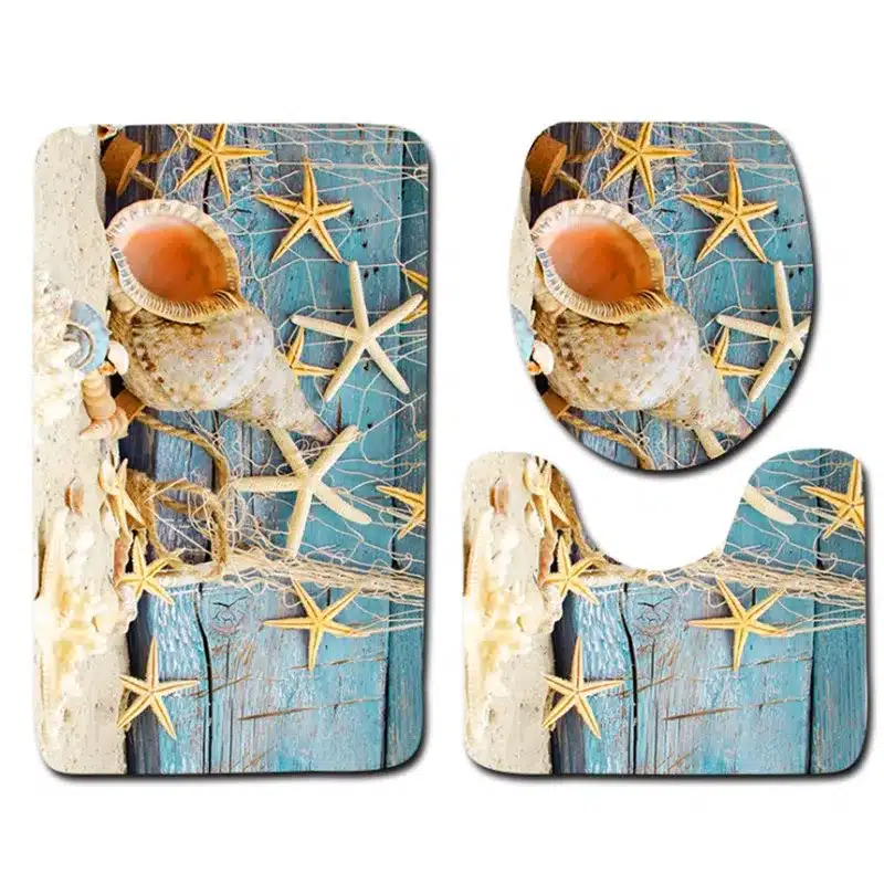 3 pieces/set Beautiful Ocean Scene Style Carpet Toilet Mat for Three Sets of Bath Mat for Bathroom 14