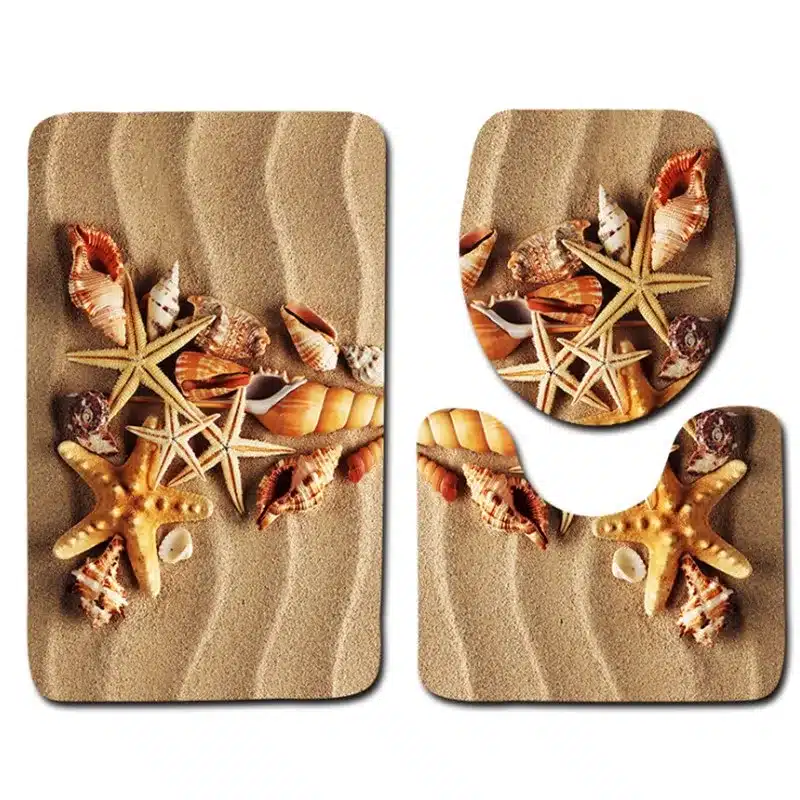 3 pieces/set Beautiful Ocean Scene Style Carpet Toilet Mat for Three Sets of Bath Mat for Bathroom 16