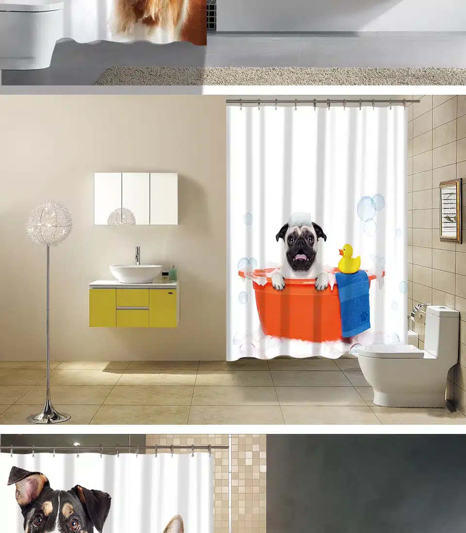 Miracille Cute Dog and Cat Printing Bathroom Decorative Shower Curtain Waterproof Fabric Home Bath Curtains With 12 Hooks 2