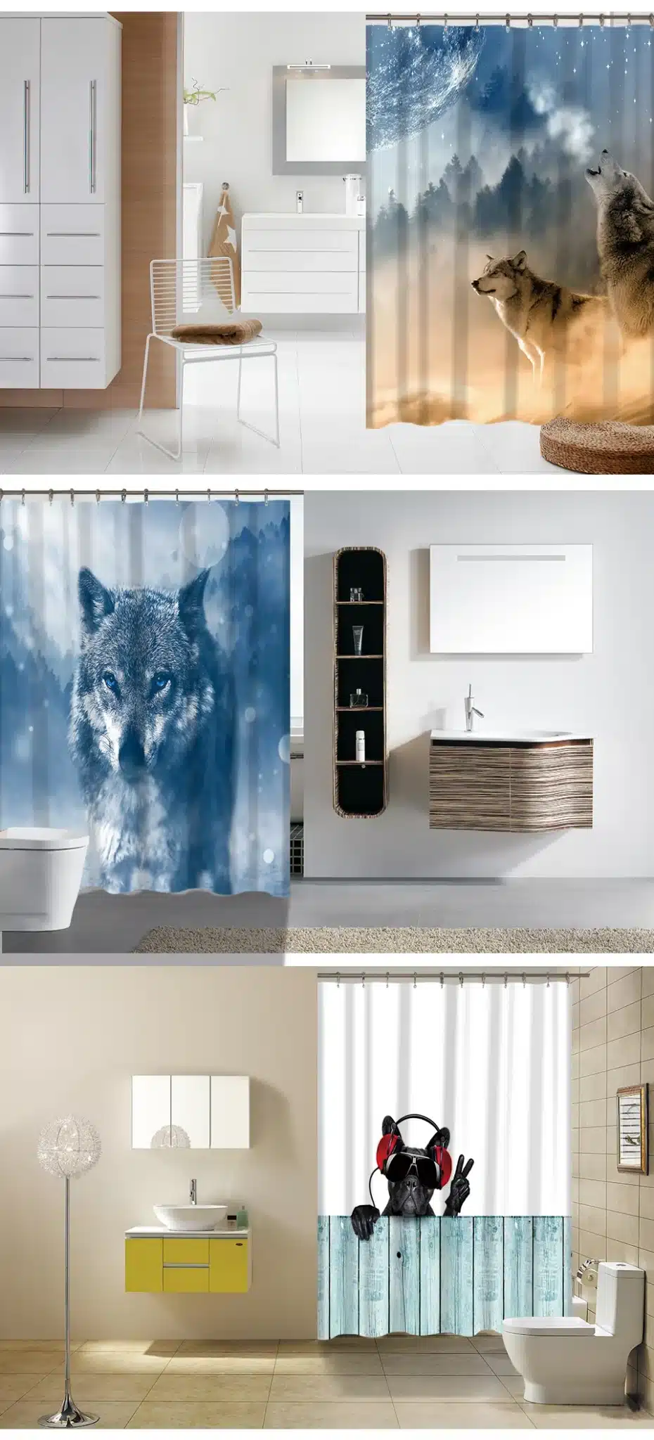 Miracille Cute Dog and Cat Printing Bathroom Decorative Shower Curtain Waterproof Fabric Home Bath Curtains With 12 Hooks 5