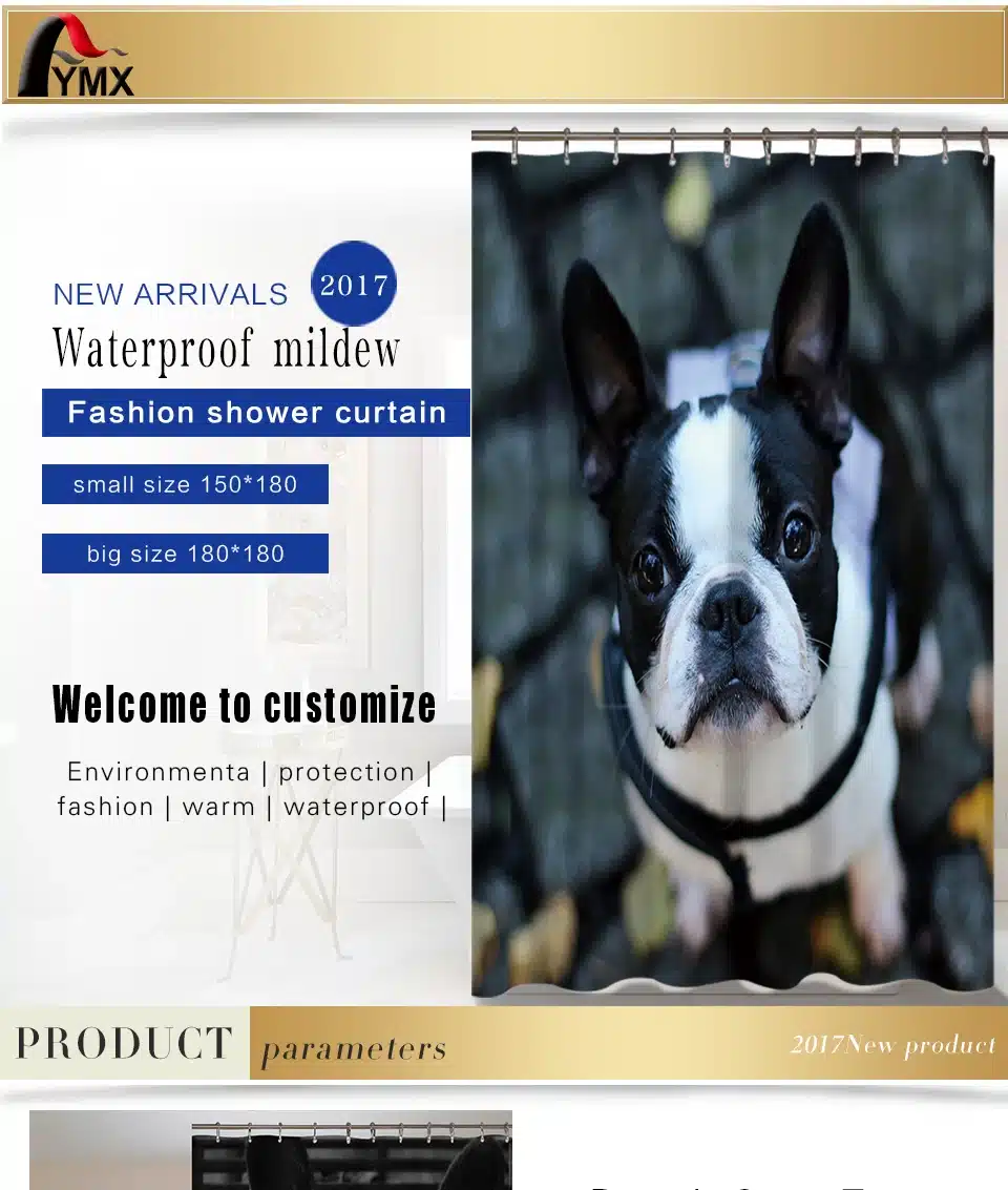 Wholesale Dog Shower Curtain 180X150/180CM 3D Digital Printing Cortinas Para Sala De Estar Bathroom Accessories Hanging Curtain 1