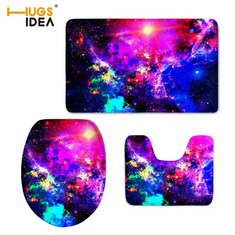 HUGSIDEA New Galaxy 3D Universe Space Stars Toilet Seat Cover Set WC Holder Closestool Lid Floor Mat Soft Warm Toilet Cushion 11