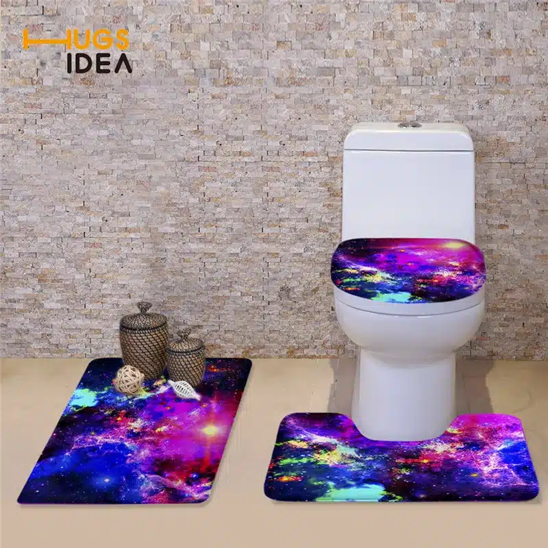 HUGSIDEA New Galaxy 3D Universe Space Stars Toilet Seat Cover Set WC Holder Closestool Lid Floor Mat Soft Warm Toilet Cushion 12