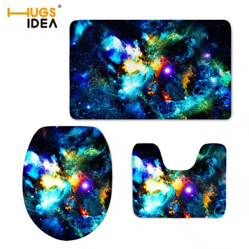HUGSIDEA New Galaxy 3D Universe Space Stars Toilet Seat Cover Set WC Holder Closestool Lid Floor Mat Soft Warm Toilet Cushion 13