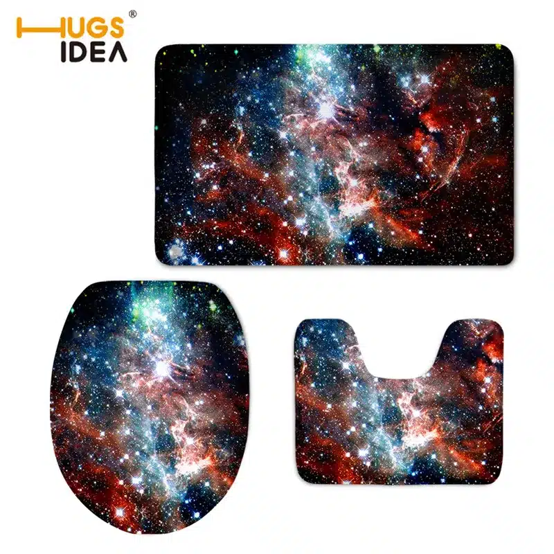 HUGSIDEA New Galaxy 3D Universe Space Stars Toilet Seat Cover Set WC Holder Closestool Lid Floor Mat Soft Warm Toilet Cushion 14