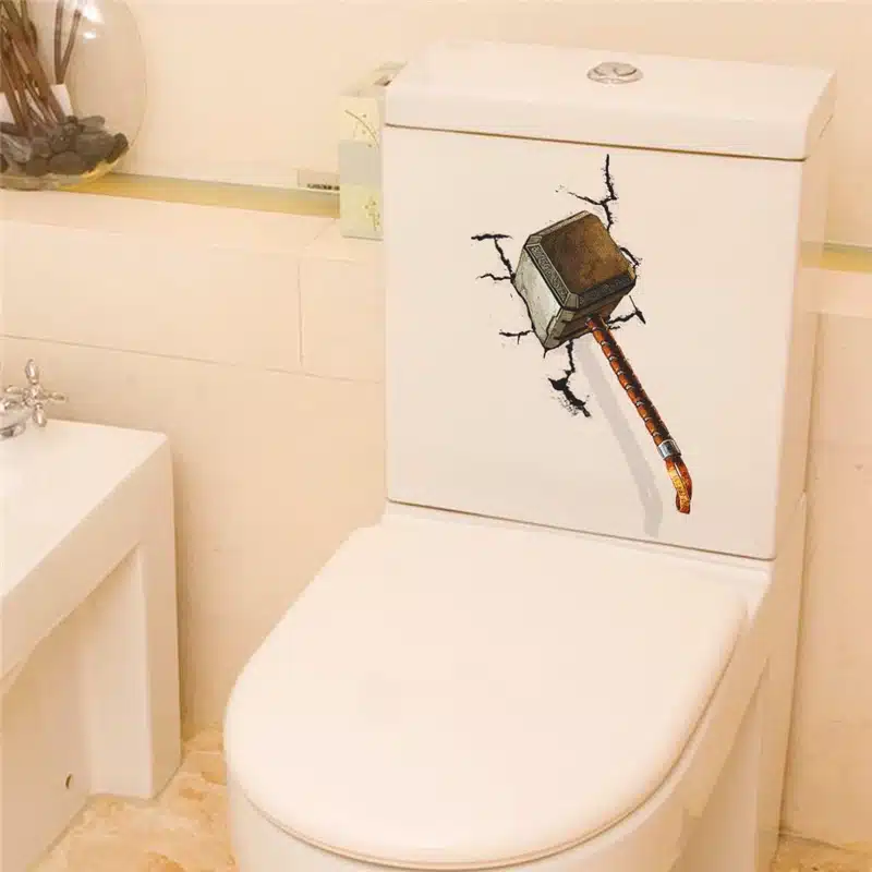 3d vivid Thor hammer broken wall stickers for kids rooms window toilet home decor pvc Avengers wall decals art diy mural posters 5