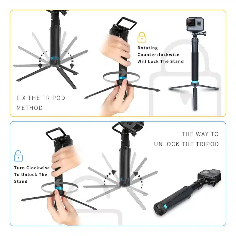 Tripod Pole Selfie Stick for GoPro Extendable Monopod Handheld Pole for Go Pro Hero 7/6/5/4 SJCAM EKEN H9 SONY Xiaomi Yi iPhone 6