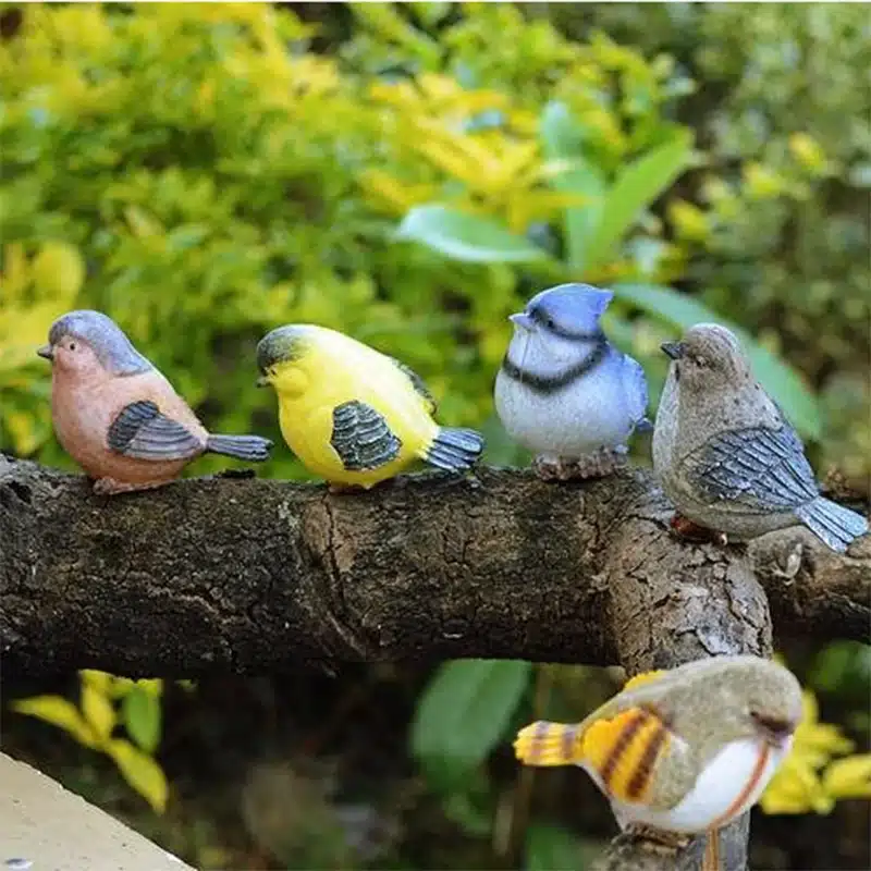 6ps/lot Garden Birds Playful Magpie Statue Outdoor Artificial Bird Resin Bird Garden Decor Home Decor Art 2