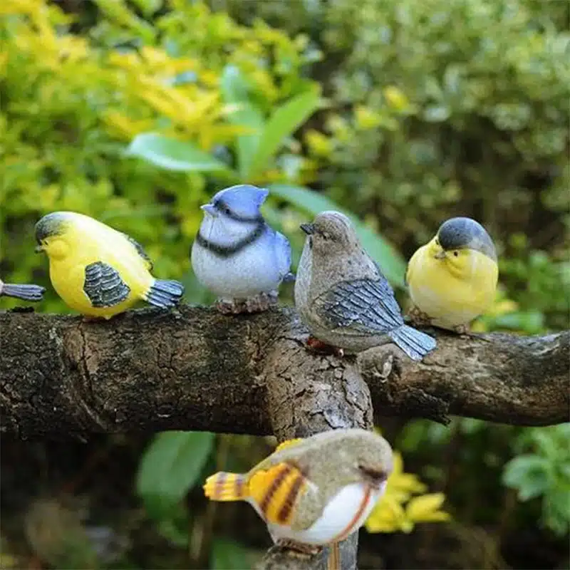 6ps/lot Garden Birds Playful Magpie Statue Outdoor Artificial Bird Resin Bird Garden Decor Home Decor Art 9