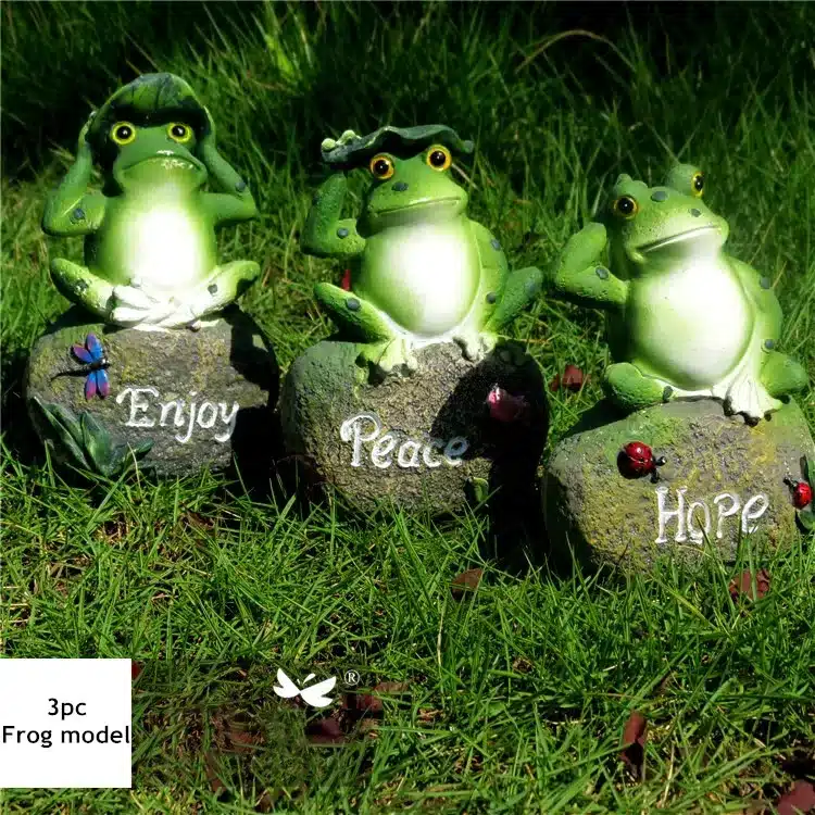 3pcs Lovely Resin Frog Sitting on Stone Statue Figurine Model Outdoor Decorative Home frog Resin Crafts Garden Decor Ornament 15