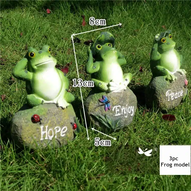 3pcs Lovely Resin Frog Sitting on Stone Statue Figurine Model Outdoor Decorative Home frog Resin Crafts Garden Decor Ornament 16