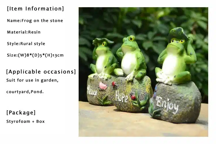 3pcs Lovely Resin Frog Sitting on Stone Statue Figurine Model Outdoor Decorative Home frog Resin Crafts Garden Decor Ornament 17